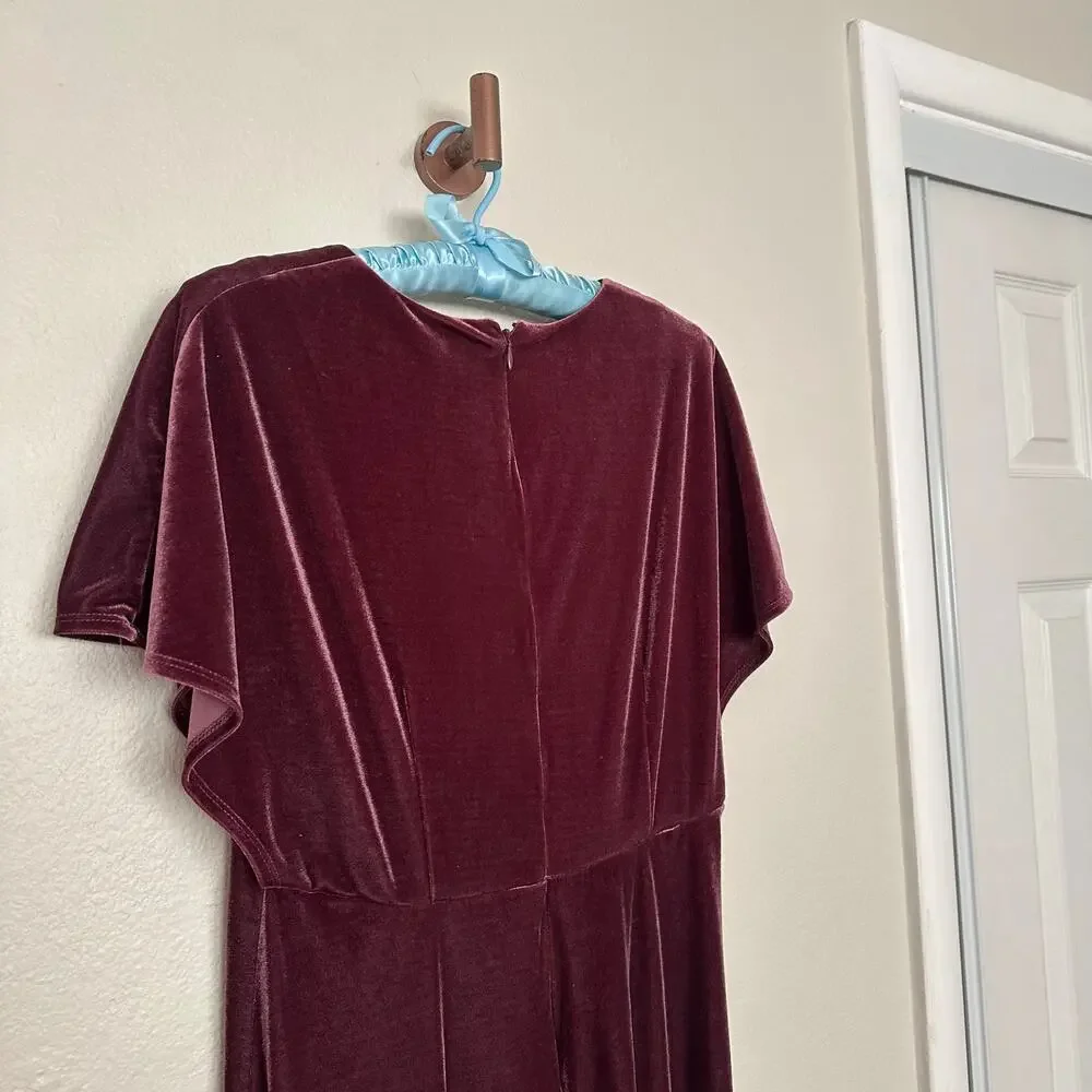 Taylor Sz 10 Midi Dress womens Purple Plum Velvet Empire Waist Flutter Sleeves - Picture 8 of 11